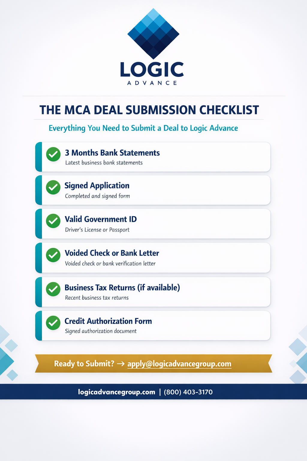 MCA Deal Submission Checklist